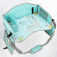 Mint Green Dinosaur kids travel tray with printed top, divider box, mesh pocket and strap
