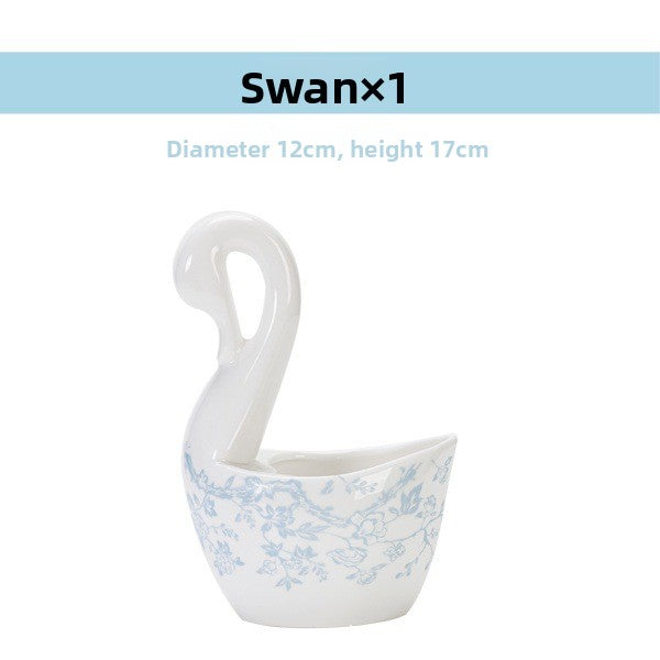 Porcelain swan stand with a blue plum blossom pattern