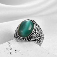 Carved Cabochon Statement Ring, Antiqued Floral Band