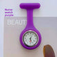 Stainless steel brooch pin on the back of the silicone fob watch body, detail shot