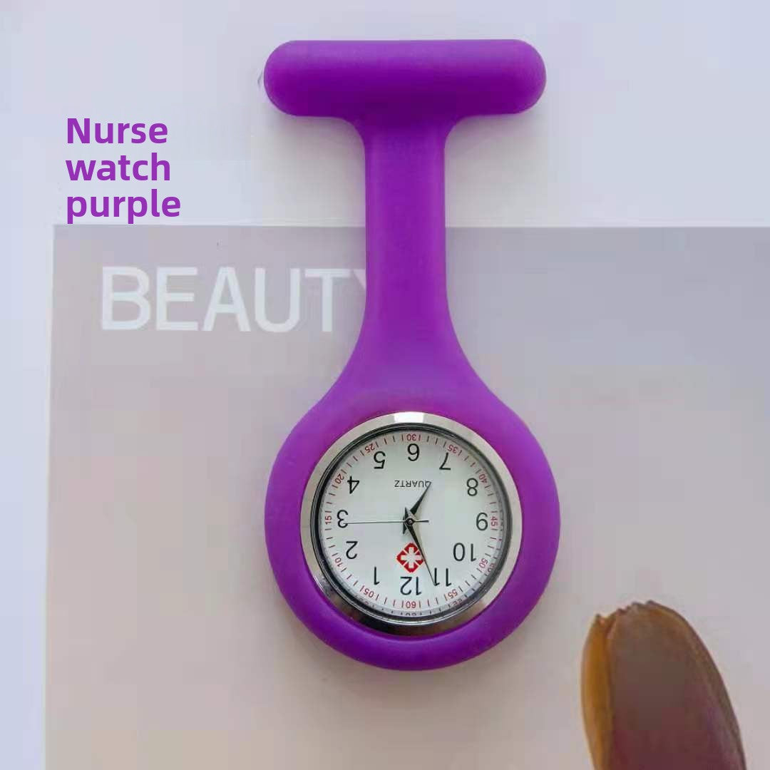 Stainless steel brooch pin on the back of the silicone fob watch body, detail shot