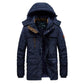 Dark blue fleece lined hooded parka, front flat lay with drawcord hood, size 6XL