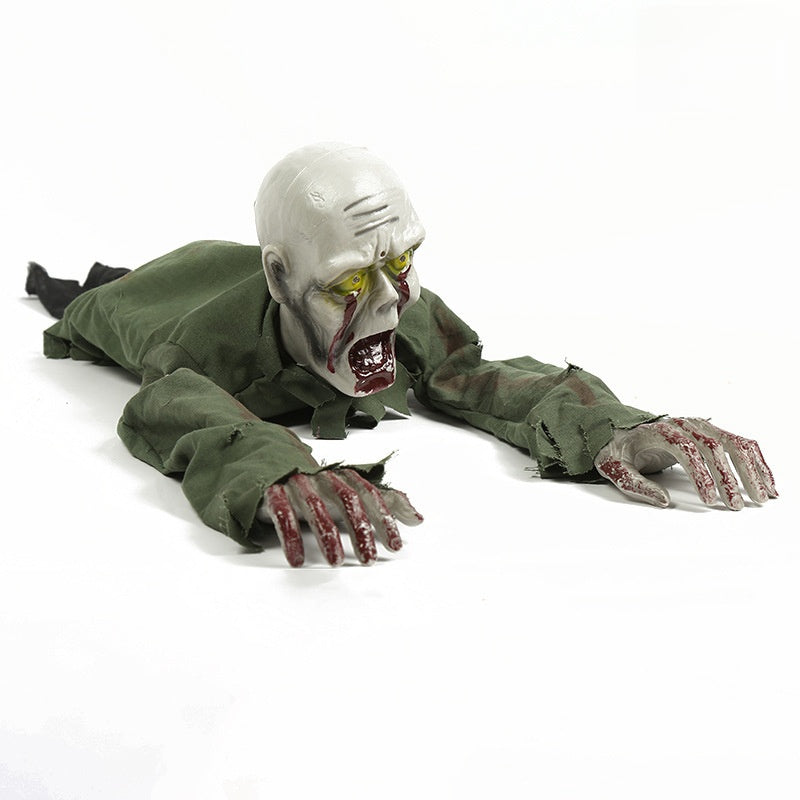 Crawling Halloween monster prop shown with package and expanded size details