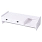 White desktop rack with two heart cutout drawers and an open space beside them, angled view