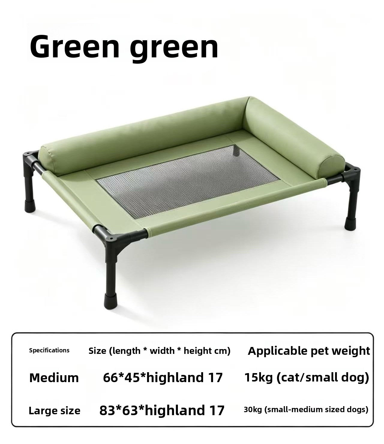 Elevated pet camp bed detail of the mesh panel and a metal leg