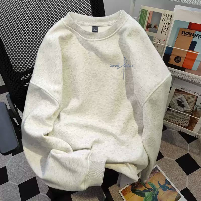Heather grey mens letter print crew neck sweatshirt with chest script print, product photo