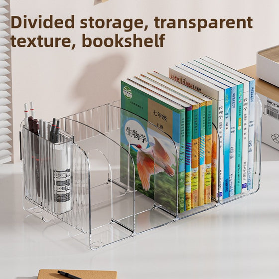 Clear Desktop Book Organizer with 3 or 4 Sections and Optional Pen Holder