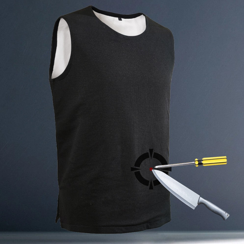Wearer reaches across counter, vest stays flat and unseen