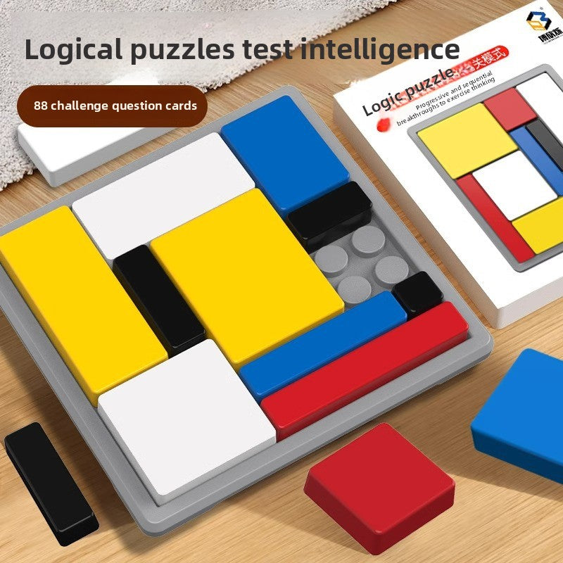 Puzzle tray filled with blocks beside the printed colour box