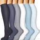 Assorted print knee high compression sport socks laid out side by side