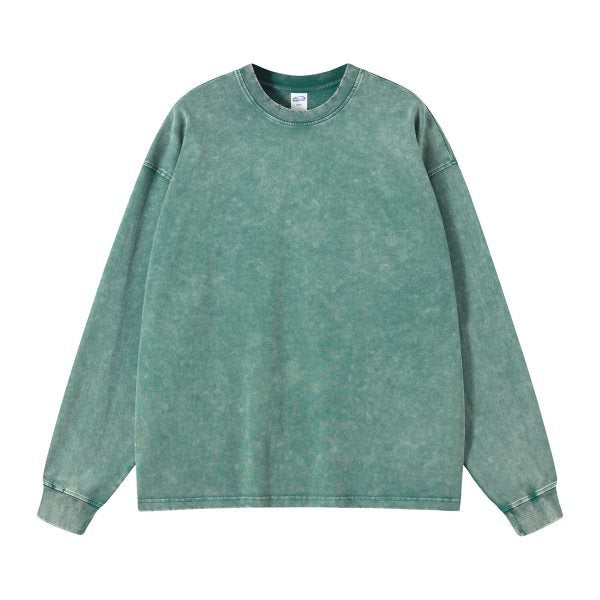 Cloudy mineral wash fade across the body of the magenta long sleeve tee