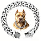 Snap lock buckle and rounded Cuban links on a polished stainless steel dog collar