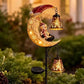 Solar garden stake light with the solar panel and ground stake shown in detail