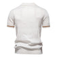 Men's knitted shirt angled view showing regular fit through the body