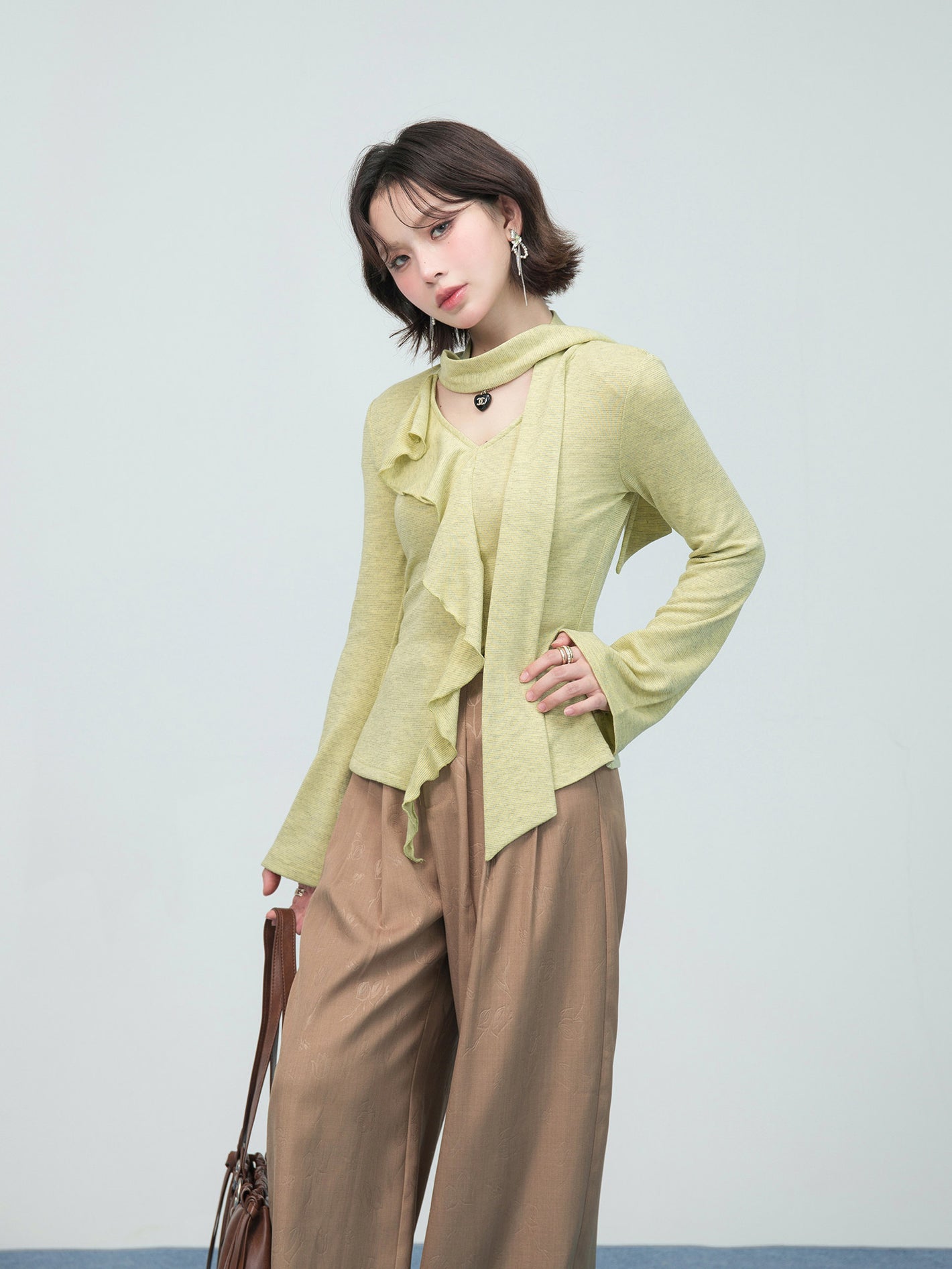 Ruffled Ribbon Knit Top | front view product hero shot