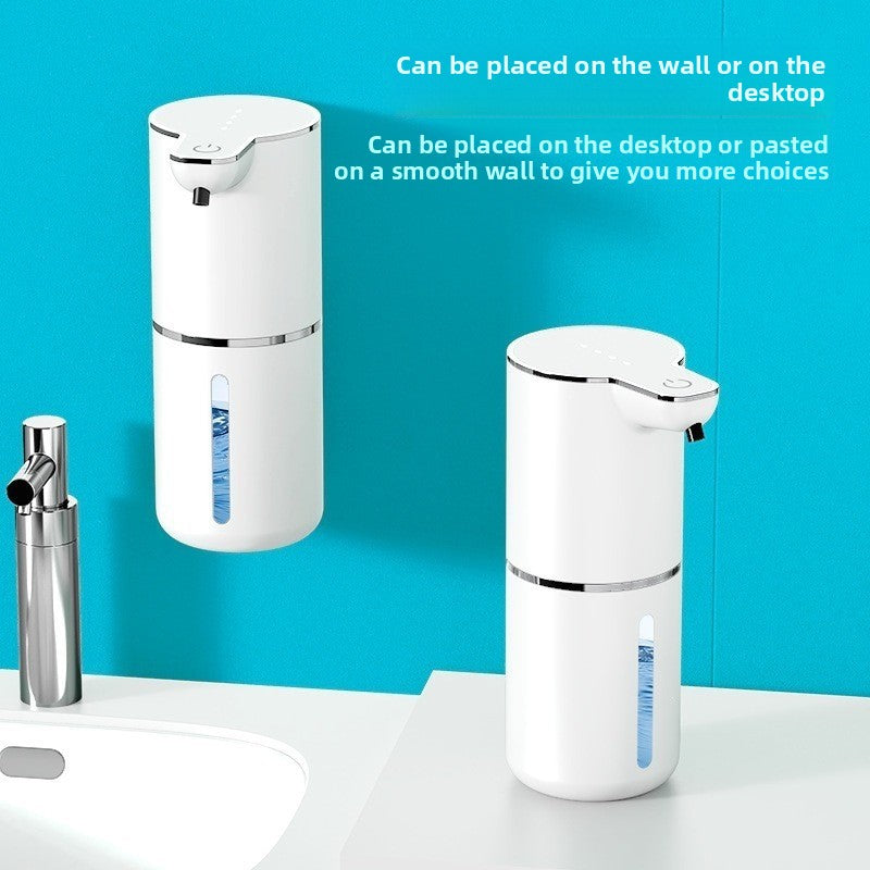 Maker panel showing the dispenser on a wall and on a desktop, with a note on both placements