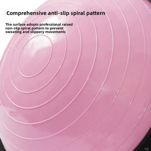 Pink inflatable balance dome top showing the concentric raised ring pattern up close