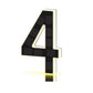 Black and gold solar LED house number sign, one character with a backlit warm outline, warm glowing outline