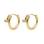 Zirconium nail stud earrings in 18K gold tone, front view of the pair