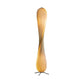 Detail of the lamp finish, wood slat edges and the slim metal base
