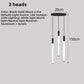Specification panel of the 3 heads spiral LED chandelier with aluminum acrylic tubes, dimensions and light source