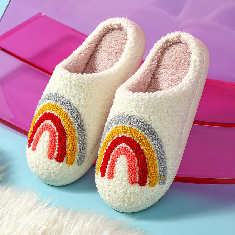 Cream plush slippers with a tufted rainbow design, size 42-43 option