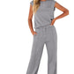 Womens Sleeveless Top High Waist Wide Leg Pants | front view product hero shot
