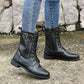 Black lace-up mid-calf boots with side zip and buckle strap, EU 38 variant view