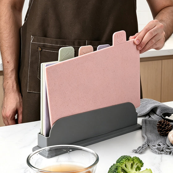 Four Color Cutting Board Set with Storage Stand
