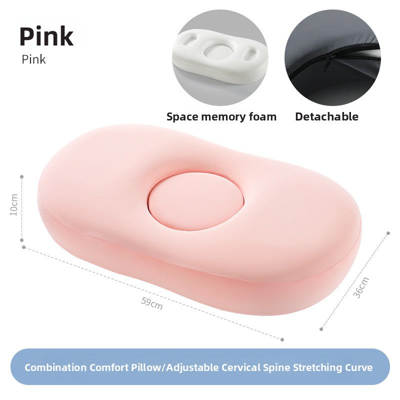 Pink oval memory foam pillow with detachable cover and space memory foam insets