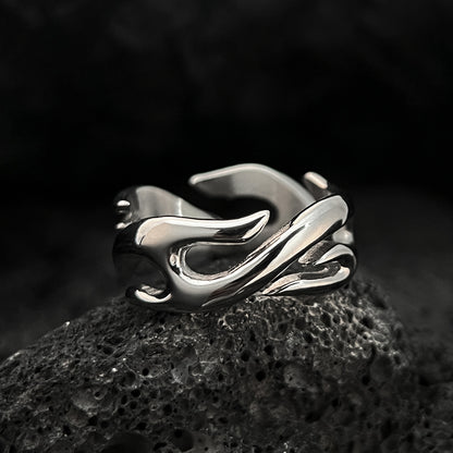 Geometric Flame Design Titanium Steel Ring
