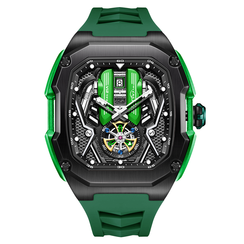 Quartz watch with transparent base strap on styled surface