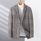 Mens checkered wool blend two button blazer in grey, full jacket view