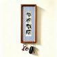 Tall vertical wood wall frame with blue striped backing, a four photo strip and two key hooks, not offered in the options