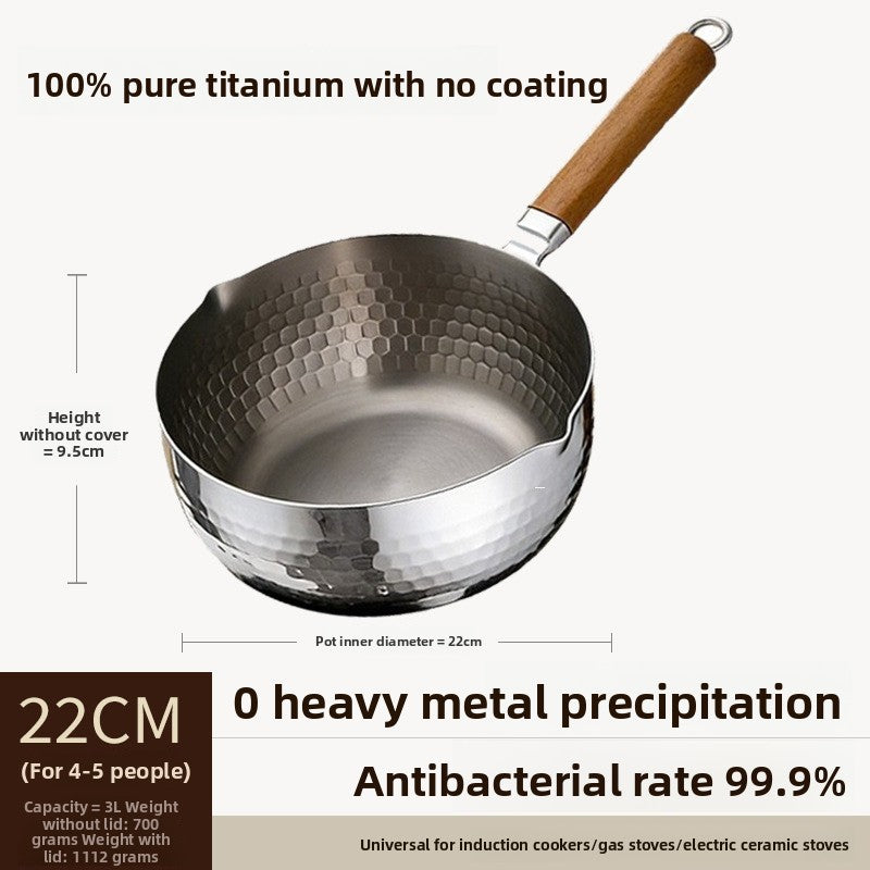 Pure titanium snow pot with a glass lid and steamer basket set, wooden handle