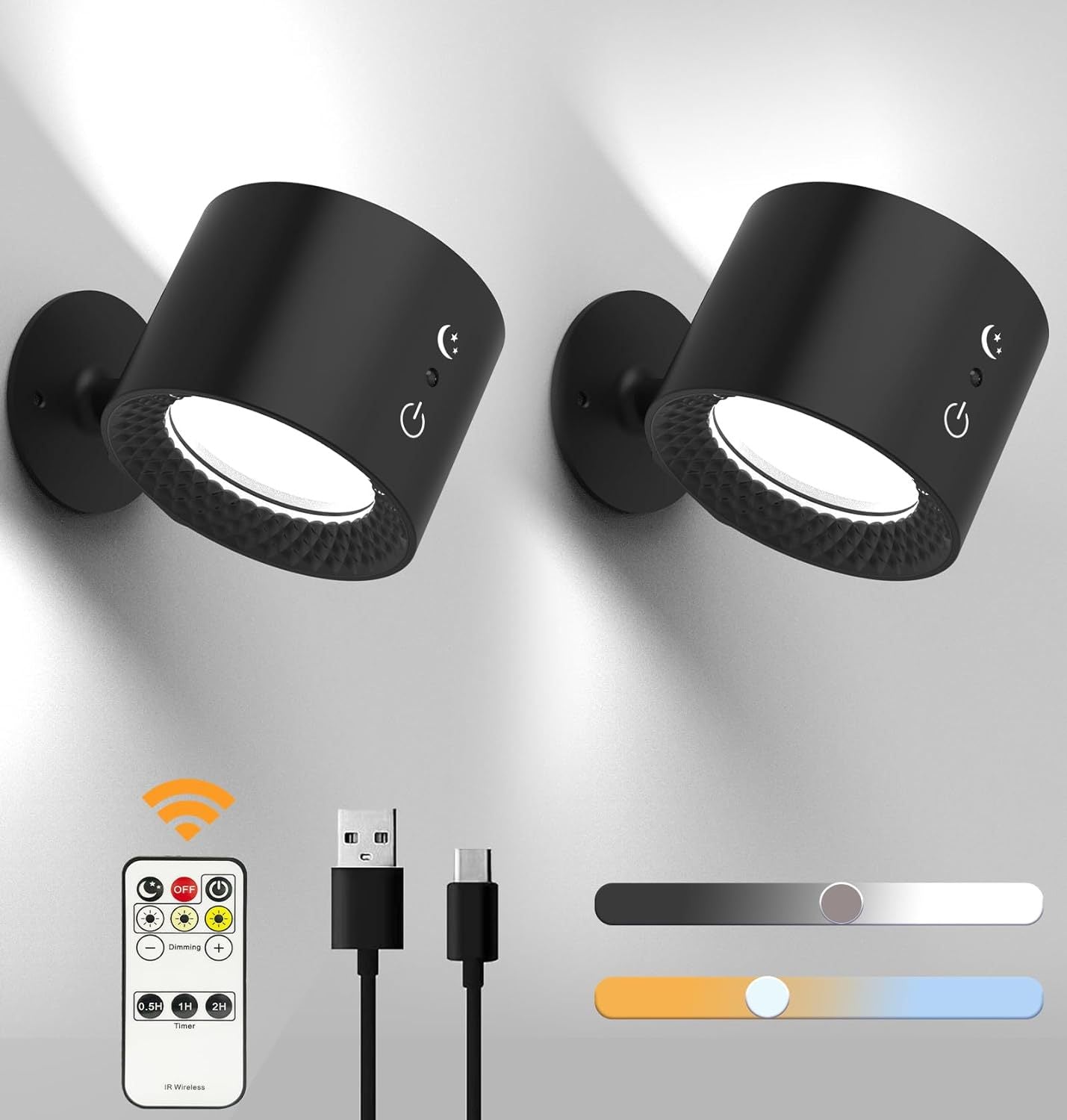 Wall lamp twist control set to cool white colour temperature