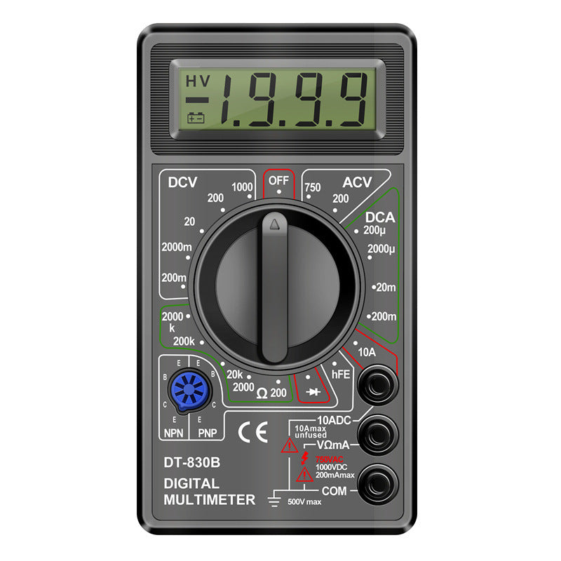 Black ANENG DT-830B digital multimeter with rotary dial and 3.5 digit LCD, front view
