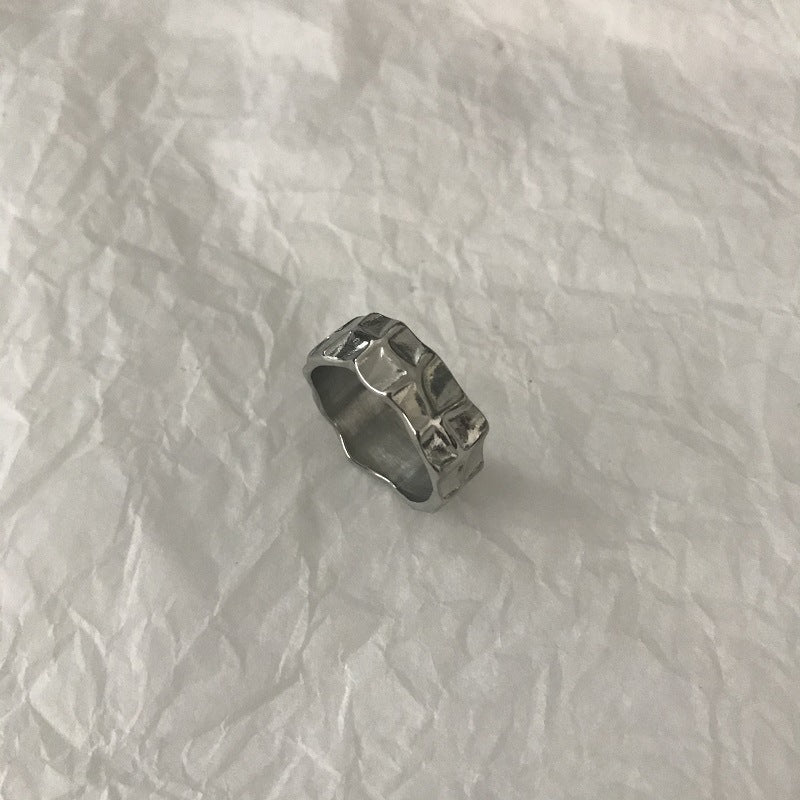 Geometric Wave Texture Titanium Steel Ring