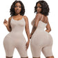 Nude full body seamless shaping bodysuit front and back on a model, scoop neck and adjustable straps