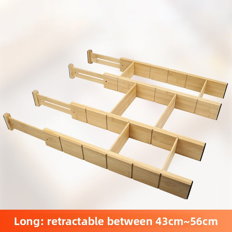 Bamboo drawer dividers with spring loaded extending rails