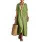 Cotton-linen color block dress shown with sandals for a casual daytime look