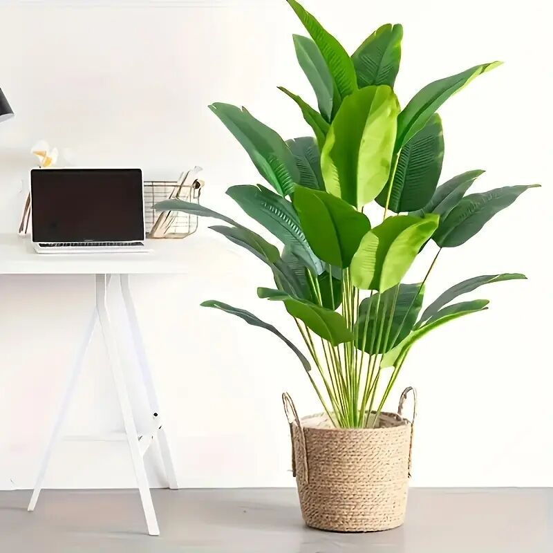 Artificial traveler banana plant with eighteen broad green soft PVC leaves
