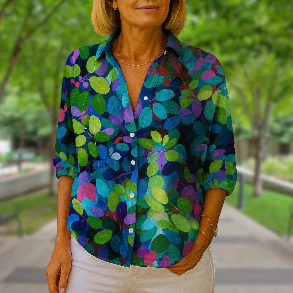 Long Sleeve Floral Print Shirt | side profile detail close up