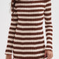 Brown and cream striped ribbed knit dress with long sleeves and round neck, size XL option