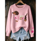 Pink womens 3D print knit look pullover top with a dachshund motif, product photo