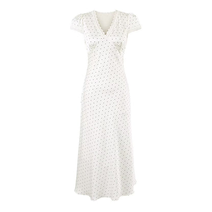 Polka Dot Lace Puff Sleeve Dress | front view product detail