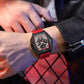 Quartz watch held in hand showing the round case scale