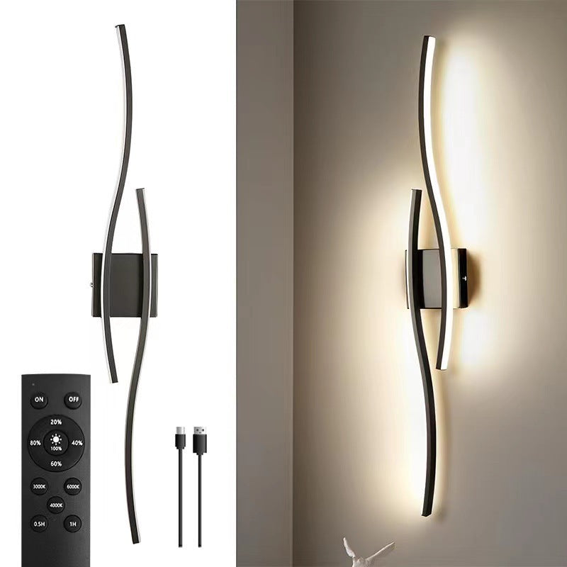 Close up of the wall lamp square base finish and touch button beside the light bar