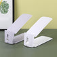 Two white adjustable shoe slot organizers showing the notched height adjustment column