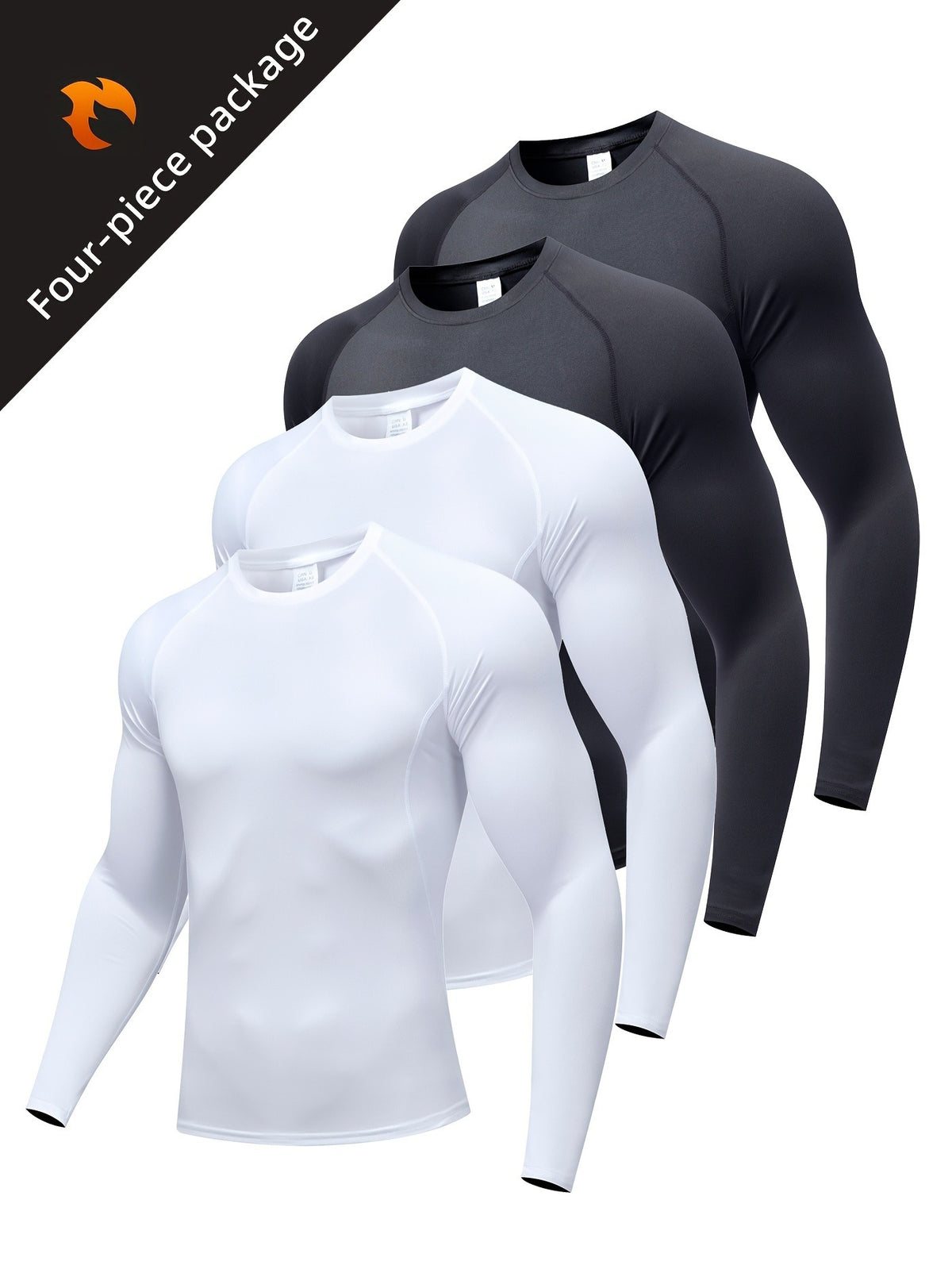 4-pack two black and two white compression shirts, variant photo for size XXL